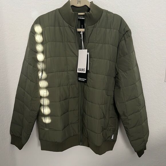 NWT RAINS Liner High Neck Quilted Jacket EVERGREEN Water Repellent Large - Picture 1 of 8
